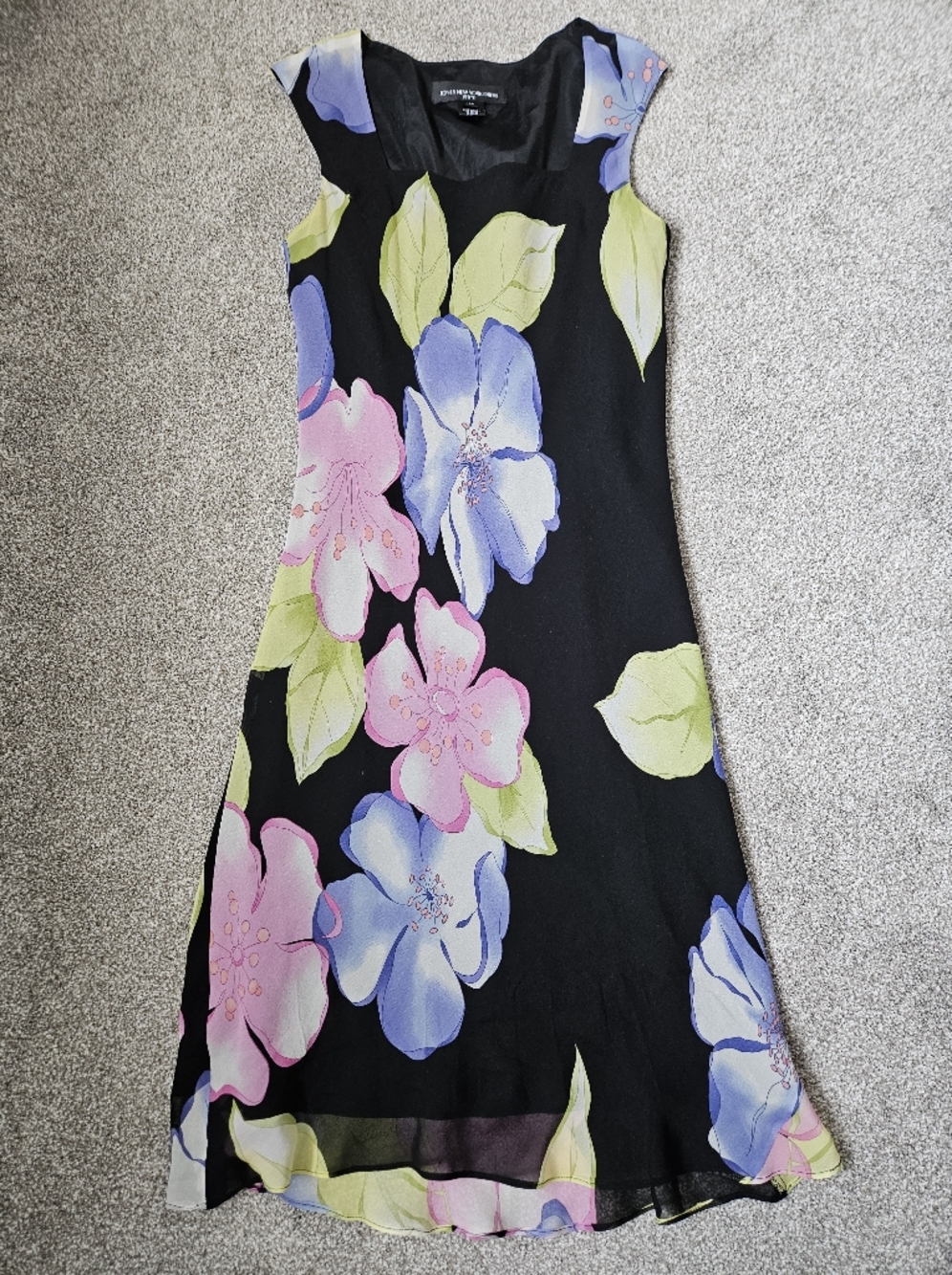 100% Silk Lined Sleeveless Dress Jones New York Floral Pattern Knee Length Bias